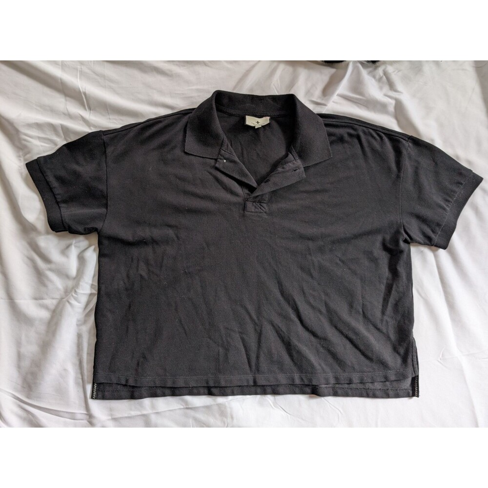 Tuckernuck Women’s Black Pique Holmes Boyfriend Polo In Black Size Large - Picture 2 of 7